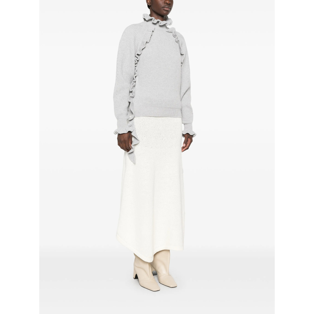 Ruffled Ribbed-Knit Sweater