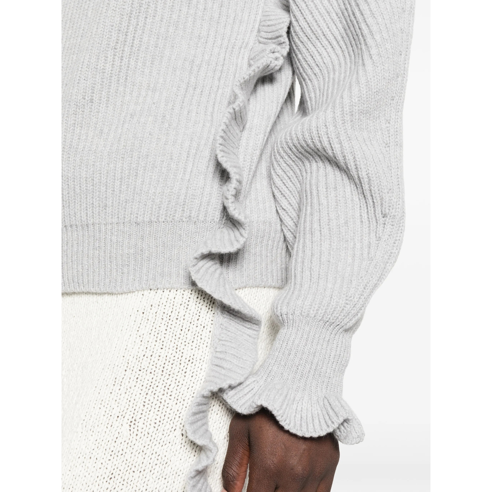 Ruffled Ribbed-Knit Sweater