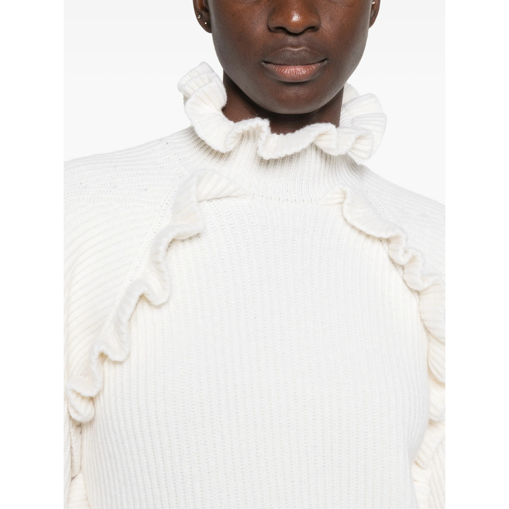 Ruffled Ribbed-Knit Sweater