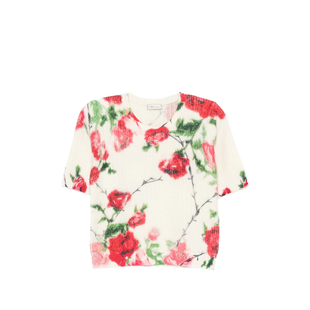 St. Rose Floral-Print Ribbed-Knit Sweater