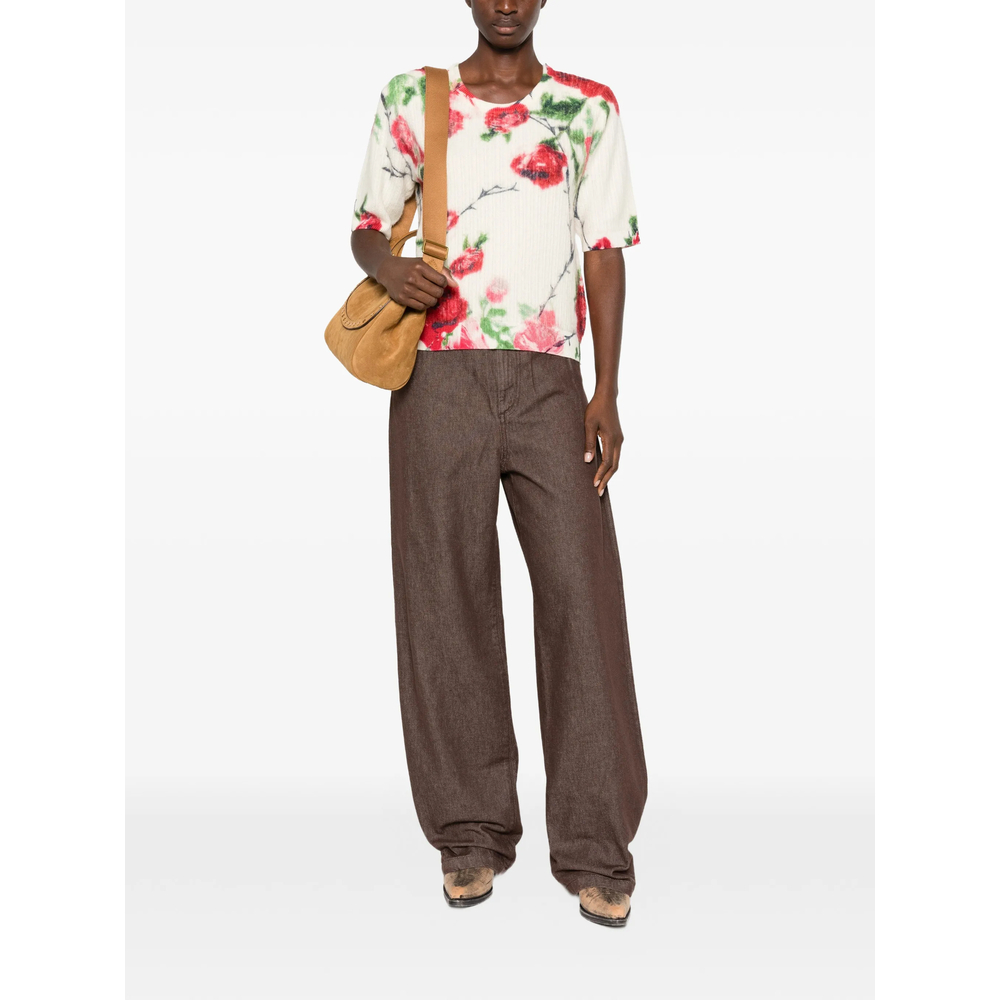 St. Rose Floral-Print Ribbed-Knit Sweater