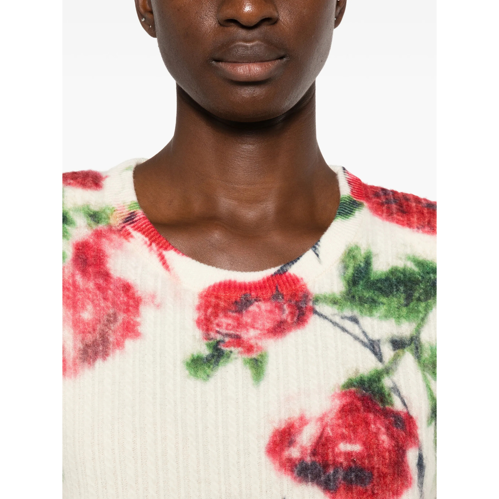 St. Rose Floral-Print Ribbed-Knit Sweater