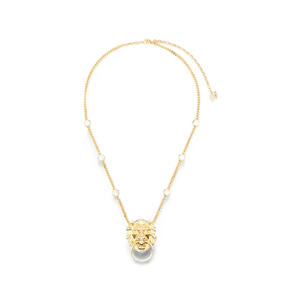 Blumarine Lion-pendant Crystal-embellished Necklace In Gold/white