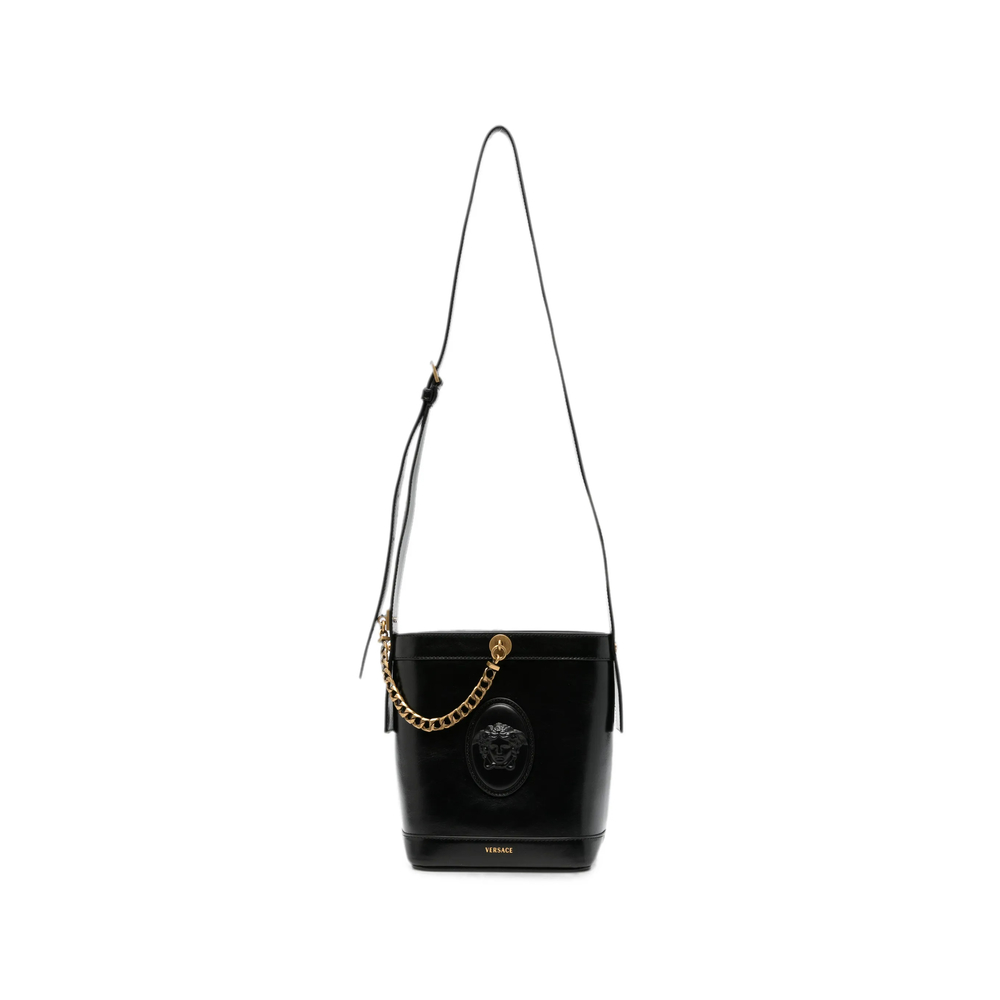 Versace Pivot Mini Leather Bucket Bag