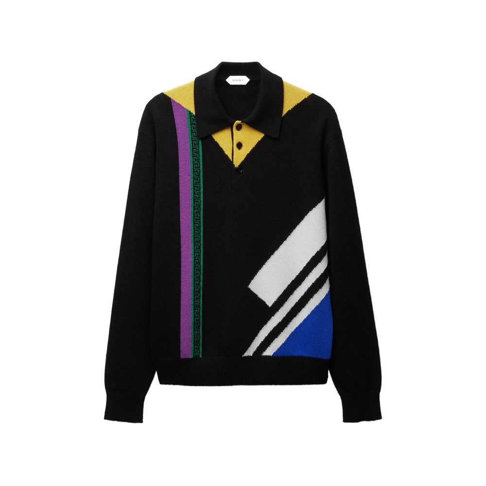 Versace Wool Intarsia Knit Polo Jumper
