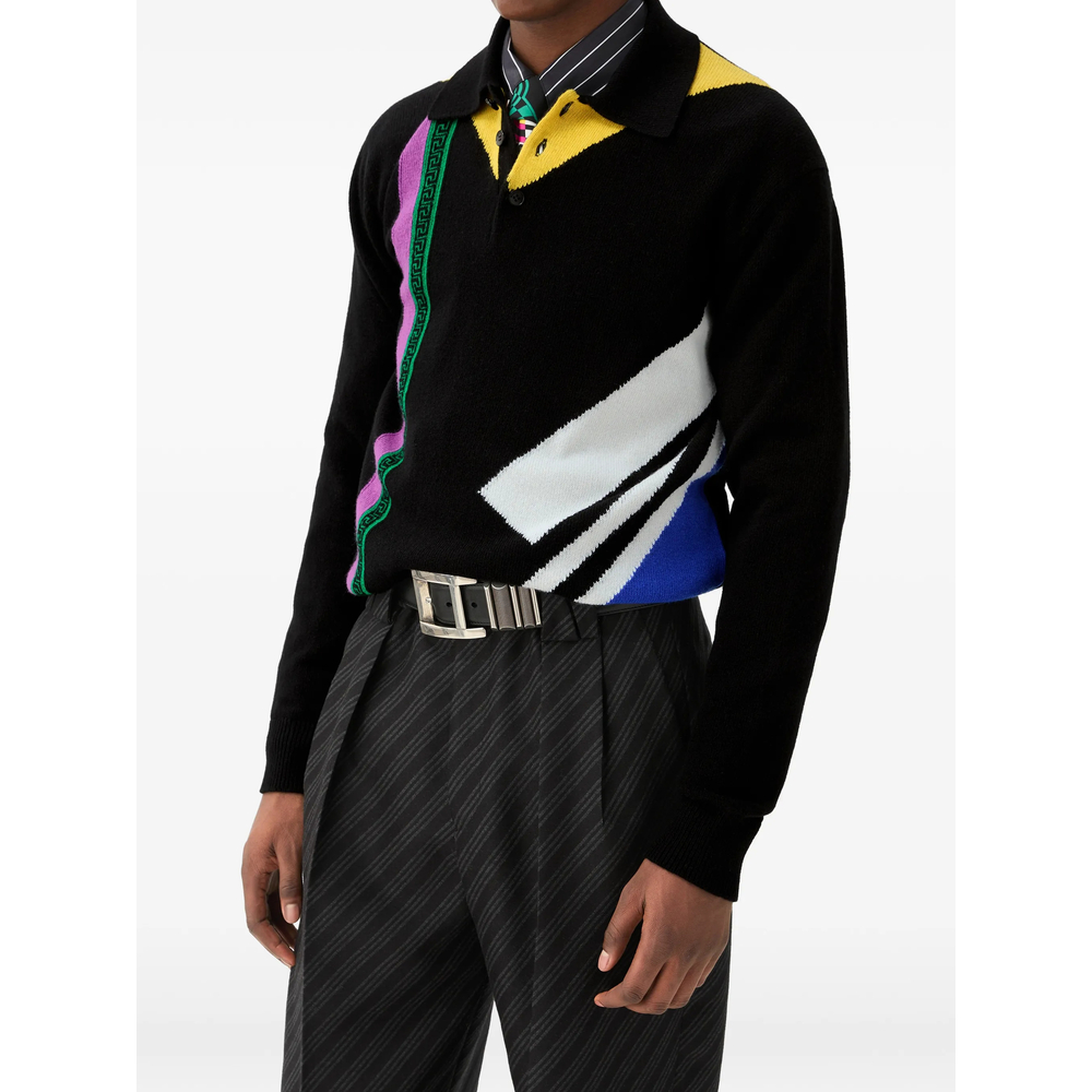 Wool Intarsia Knit Polo Jumper