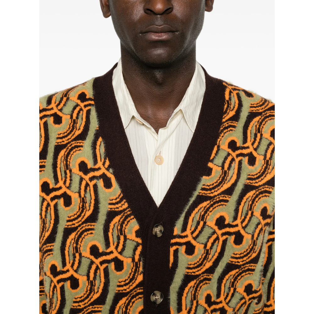 Drôle De Monsieur Abstract-Pattern Jacquard-Knit Cardigan