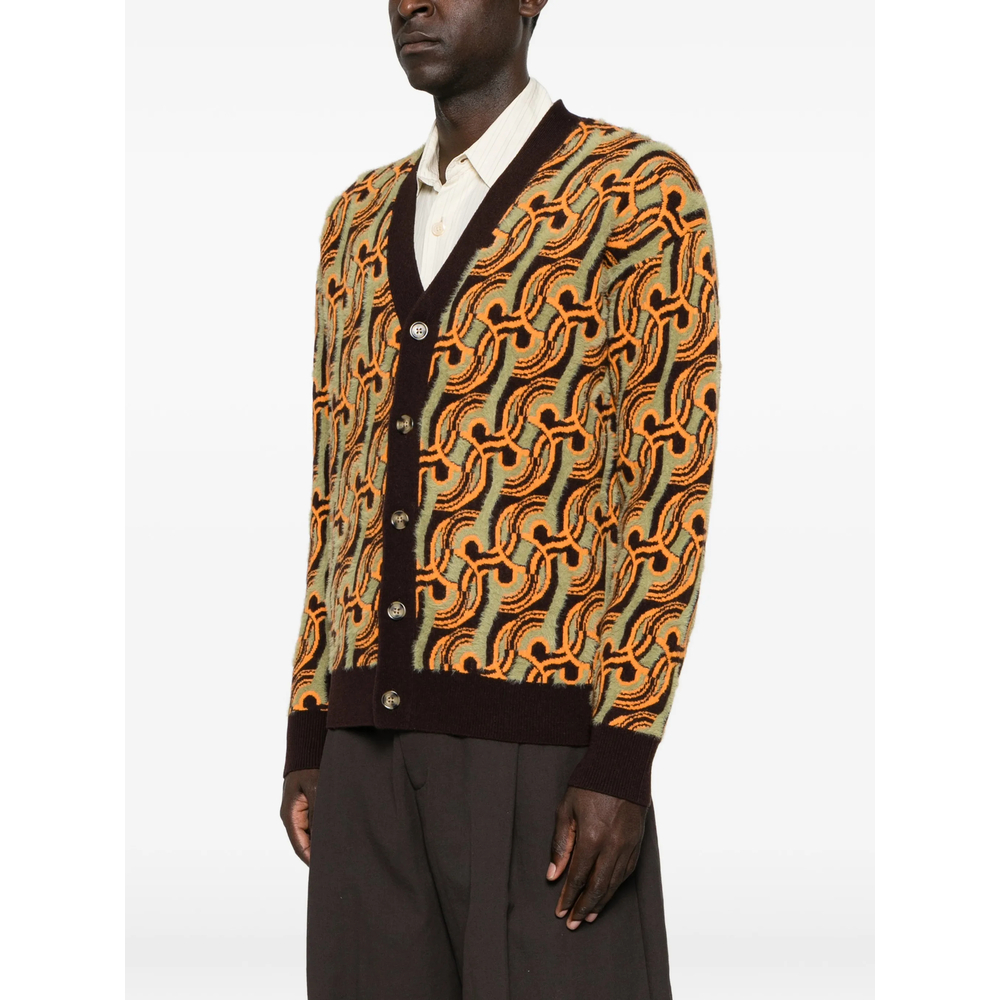 Drôle De Monsieur Abstract-Pattern Jacquard-Knit Cardigan