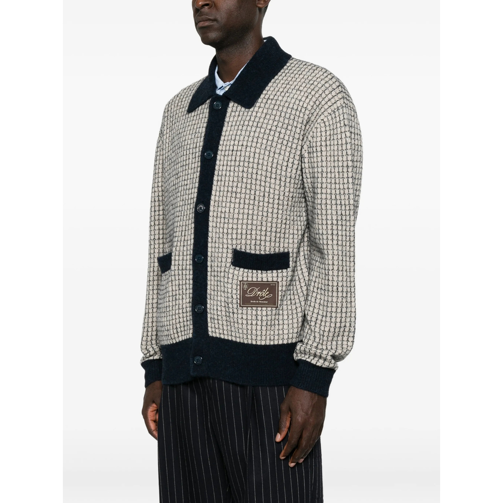 Drôle De Monsieur Waffle-Knit Logo-Patch Cardigan