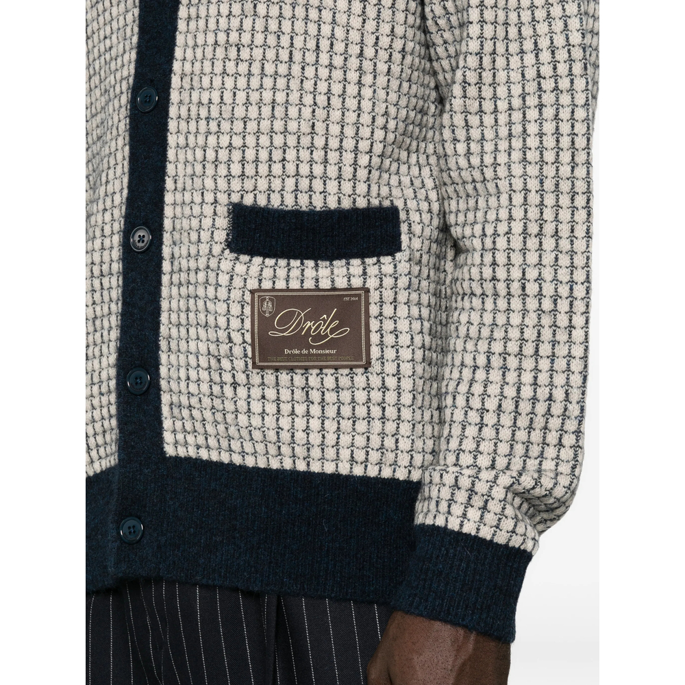 Drôle De Monsieur Waffle-Knit Logo-Patch Cardigan