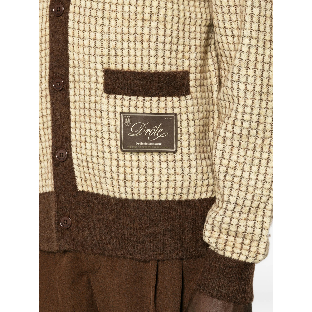 Drôle De Monsieur Waffle-Knit Logo-Patch Cardigan