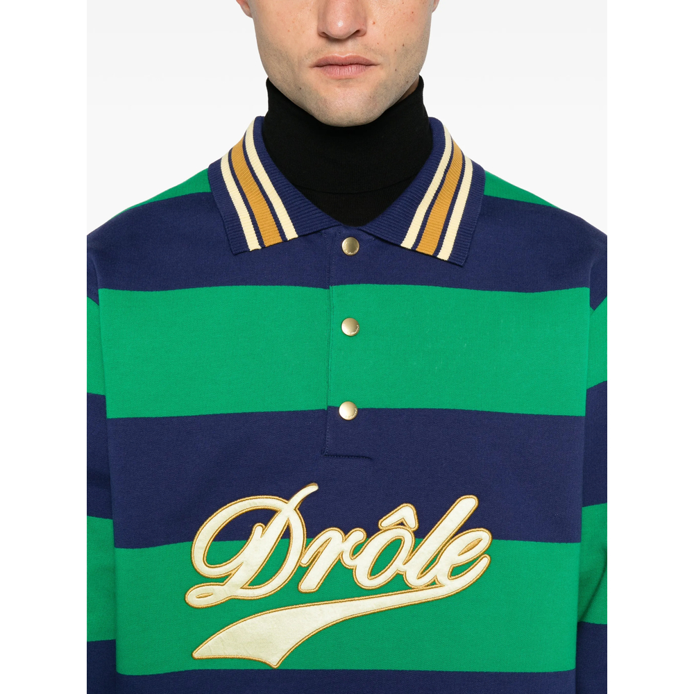 Drôle De Monsieur Striped Logo-Embroidered Polo Shirt