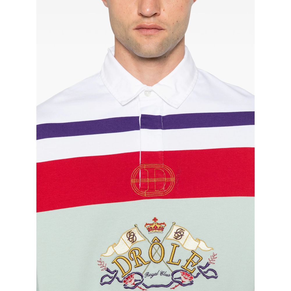 Drôle De Monsieur Logo-Embroidered Striped Polo Shirt