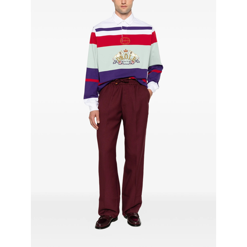 Drôle De Monsieur Logo-Embroidered Striped Polo Shirt