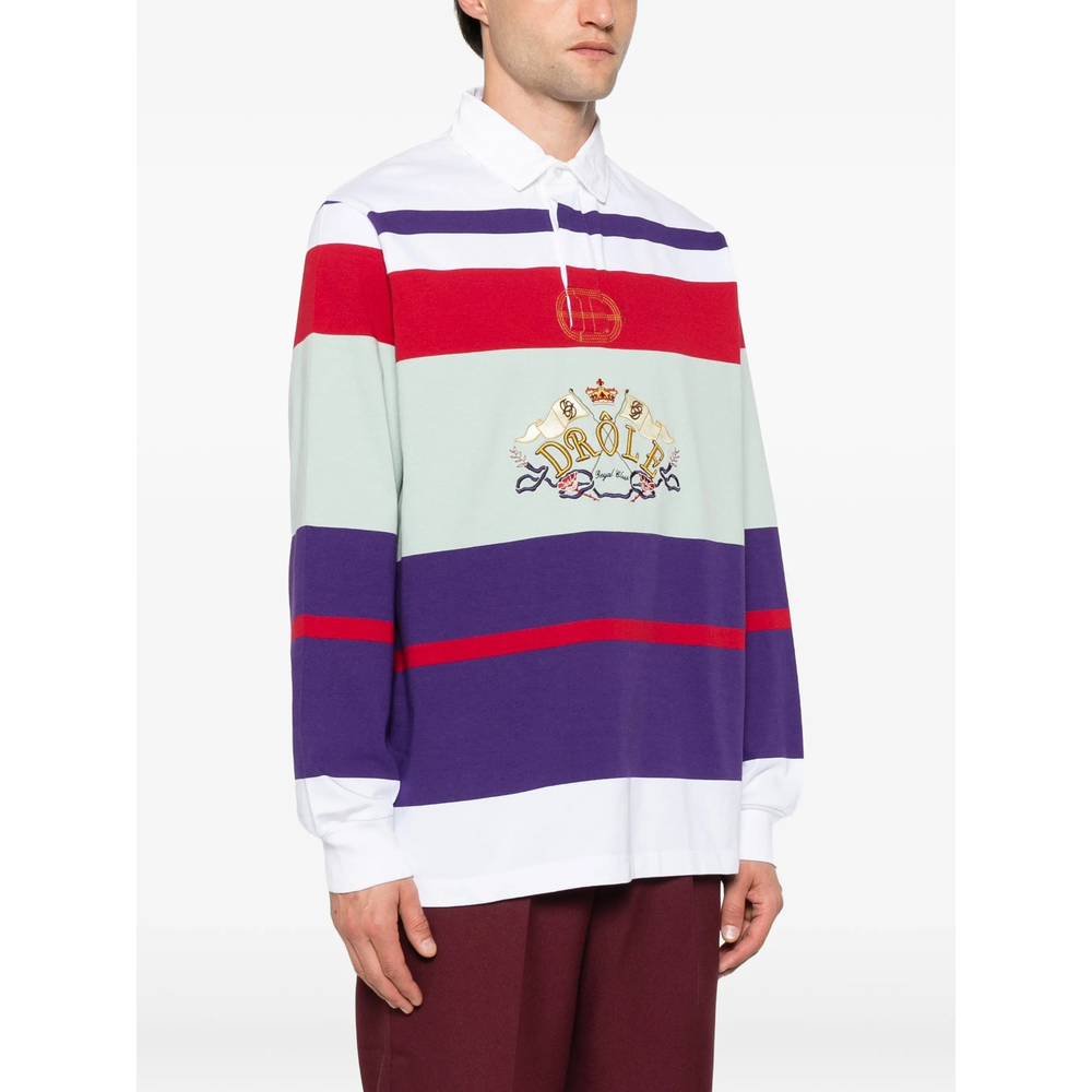 Drôle De Monsieur Logo-Embroidered Striped Polo Shirt