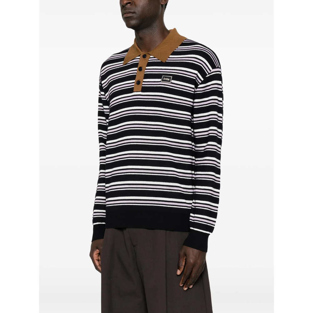 Drôle De Monsieur Striped Long-Sleeve Polo Shirt