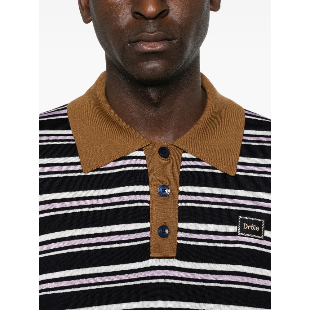 Drôle De Monsieur Striped Long-Sleeve Polo Shirt
