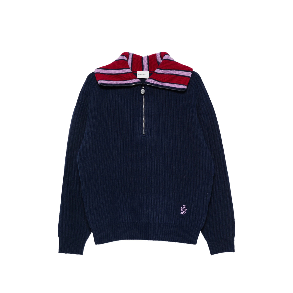 Drôle De Monsieur Striped-collar Quarter-zip Sweater