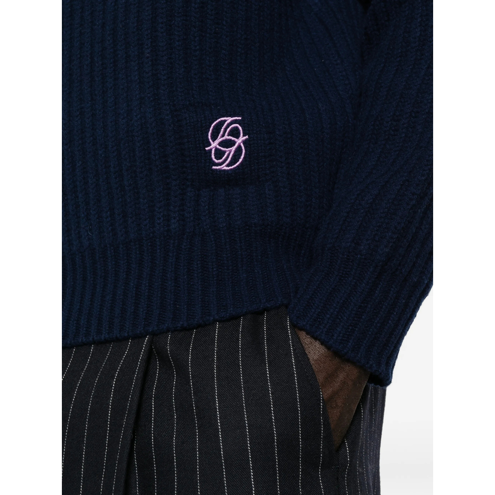 Drôle De Monsieur Striped-Collar Quarter-Zip Sweater