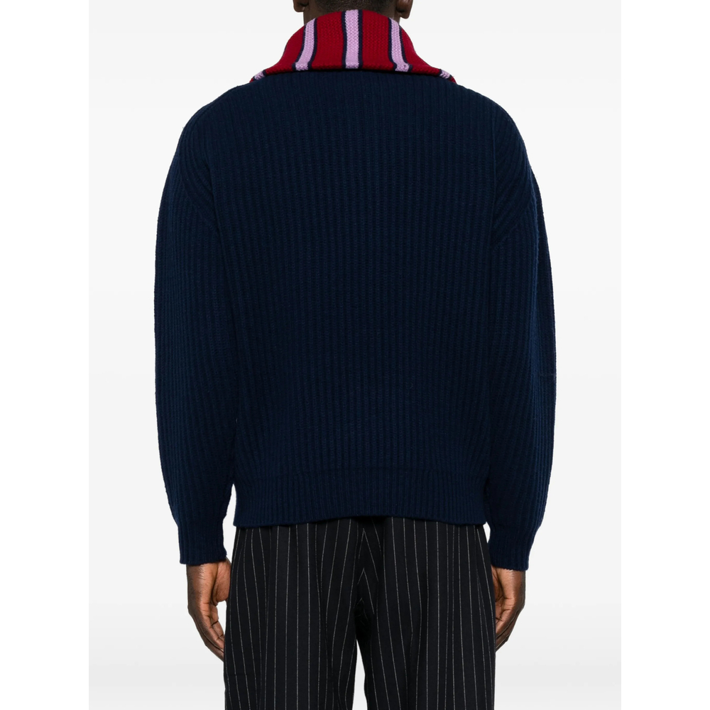 Drôle De Monsieur Striped-Collar Quarter-Zip Sweater