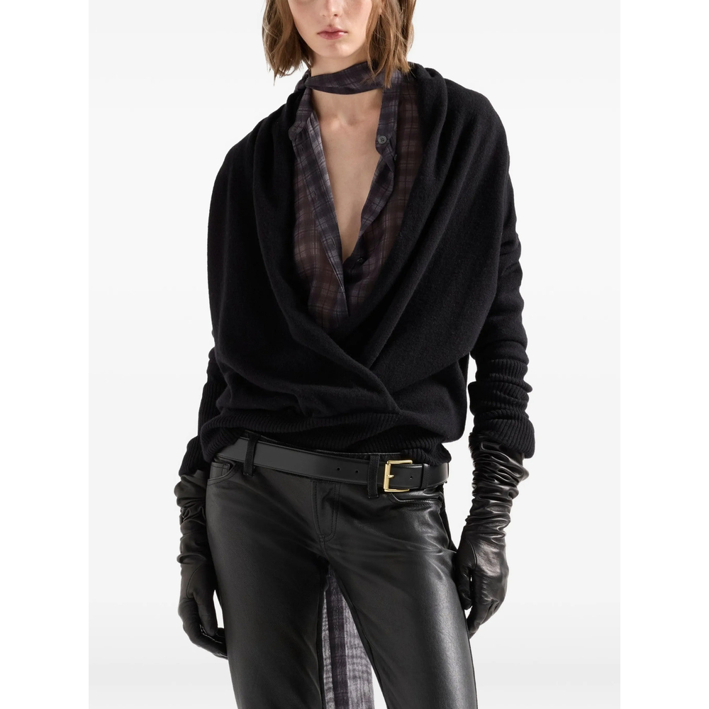 Wrap-Style Ribbed-Trim Sweater