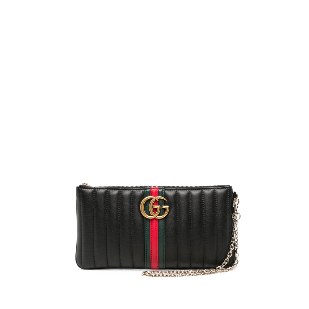 Gucci Gg Marmont Web-stripe Quilted Clutch Bag In Black