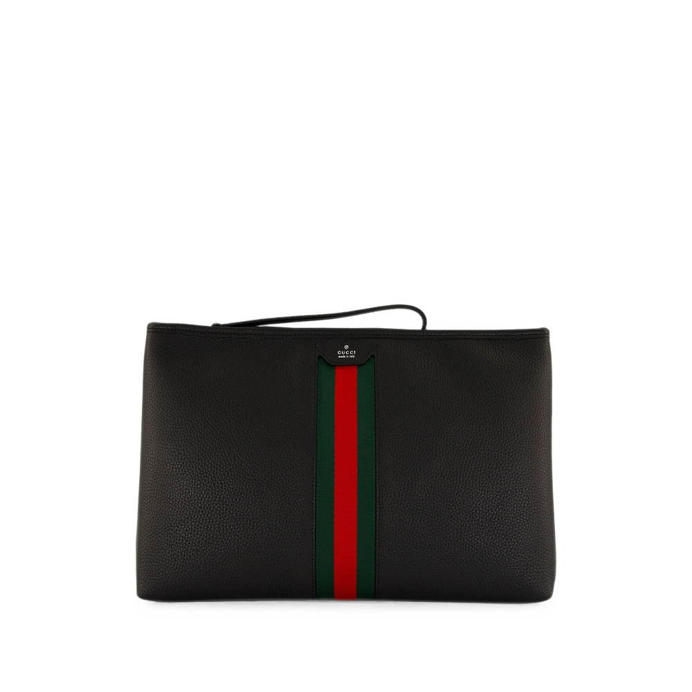 Gucci Web-stripe Pebbled-leather Clutch Bag