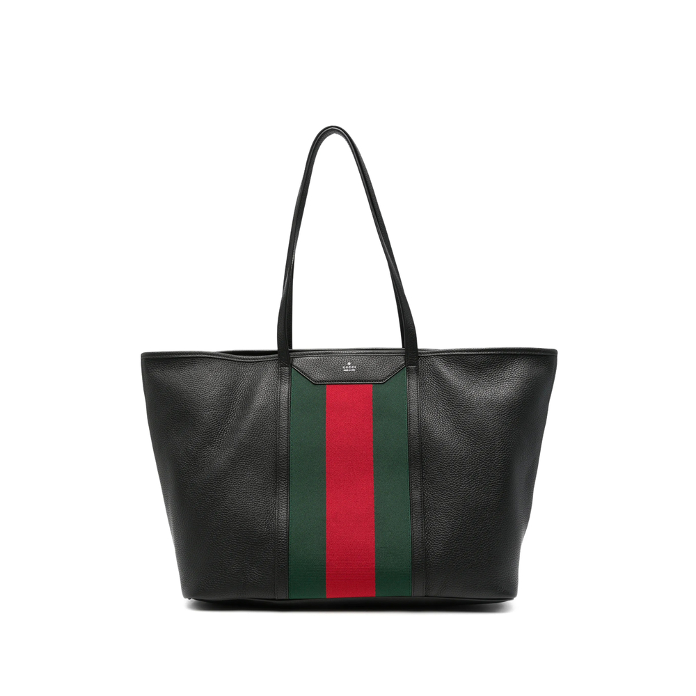 Gucci Web-stripe Pebbled-leather Tote Bag