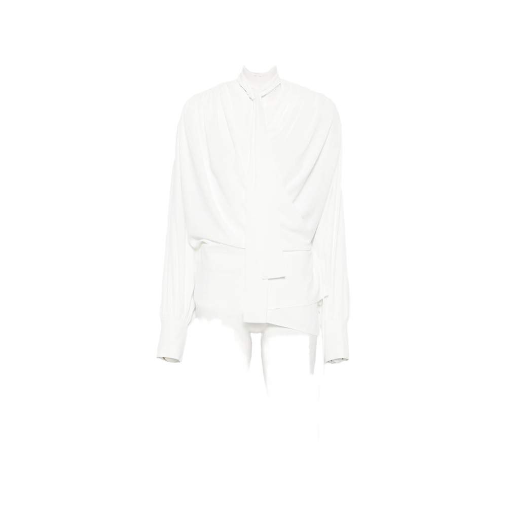 Wrap-Style Scarf-Detail Shirt