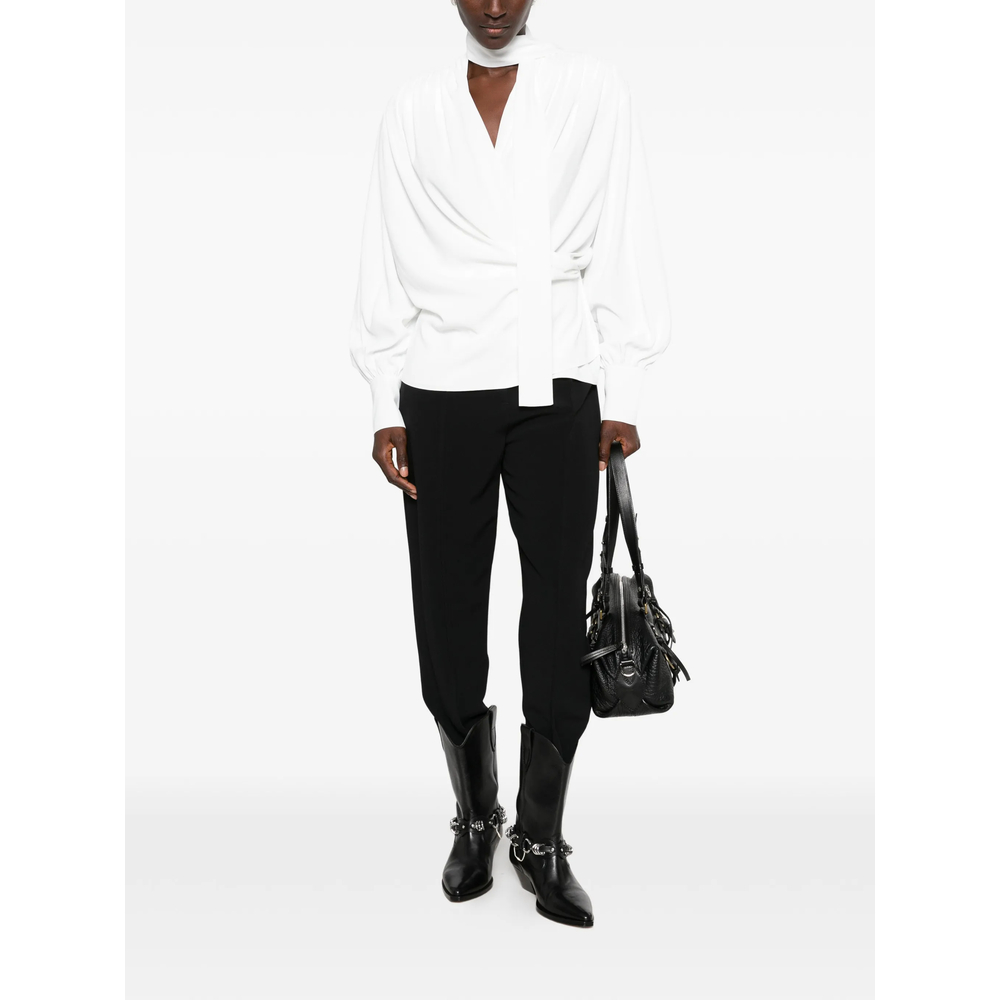 Wrap-Style Scarf-Detail Shirt