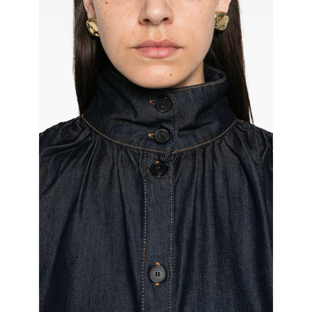 High-Neck Gathered-Detail Shirt