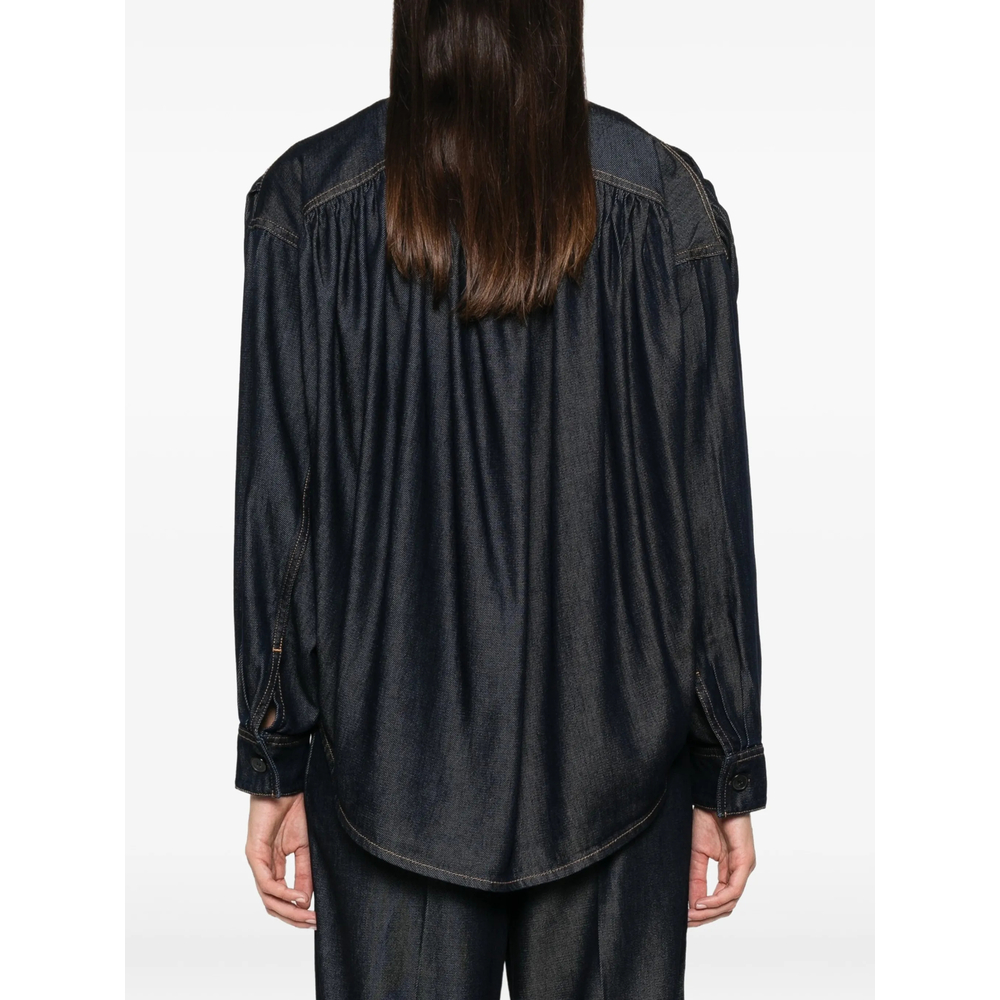 High-Neck Gathered-Detail Shirt