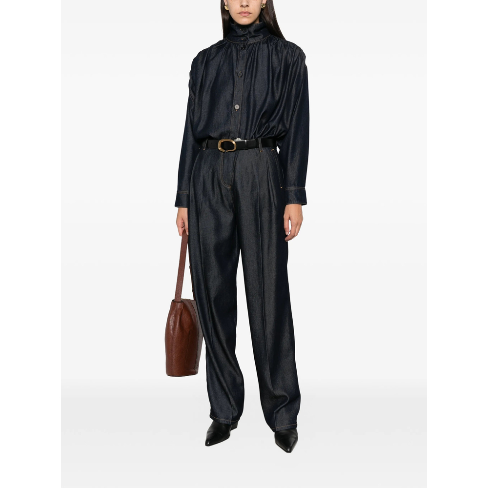 High-Neck Gathered-Detail Shirt