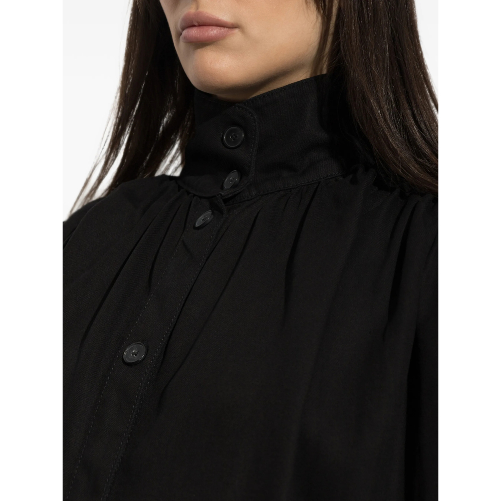 Fenyra High-Neck Gathered Denim Shirt