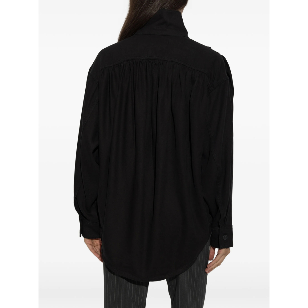Fenyra High-Neck Gathered Denim Shirt