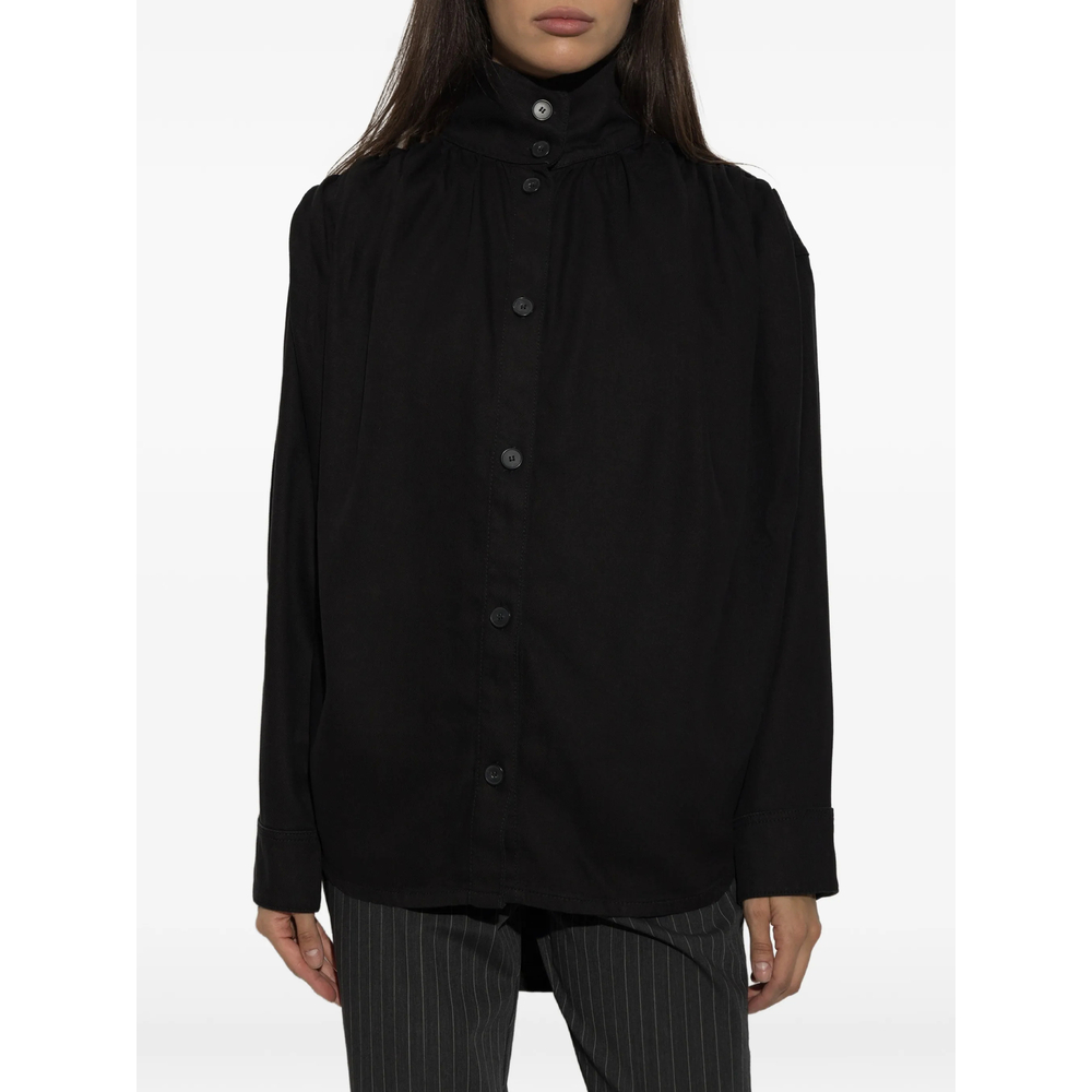 Fenyra High-Neck Gathered Denim Shirt