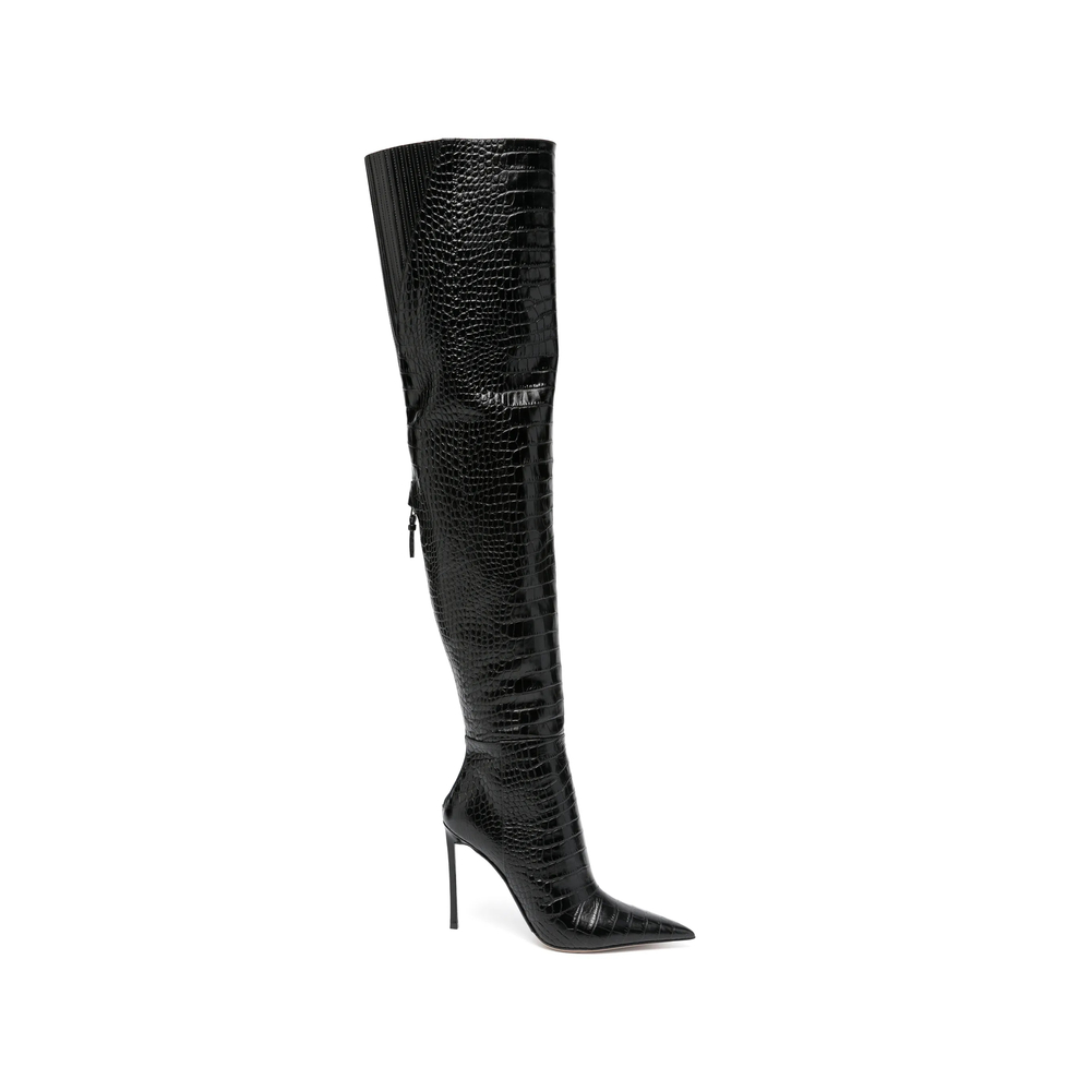 Croc-Effect Over-The-Knee Boots