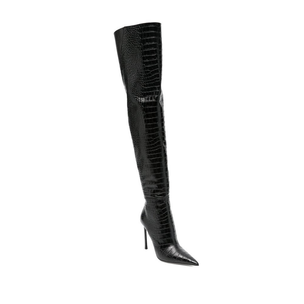 Croc-Effect Over-The-Knee Boots