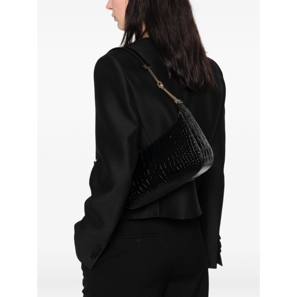 Tumbled Printed Crocodile Leather Arc Small Shoulder Bag