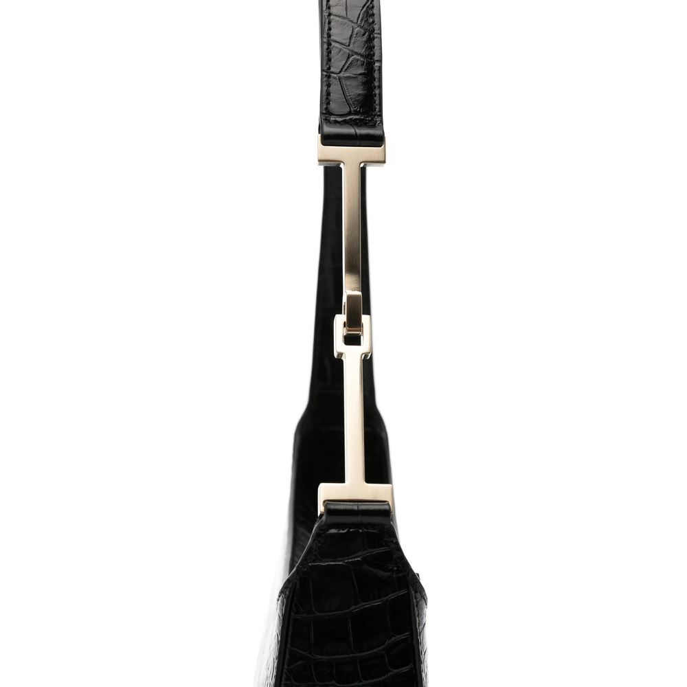 Tumbled Printed Crocodile Leather Arc Small Shoulder Bag