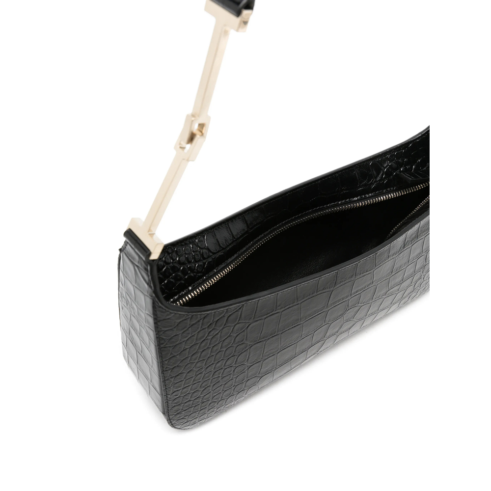 Tumbled Printed Crocodile Leather Arc Small Shoulder Bag