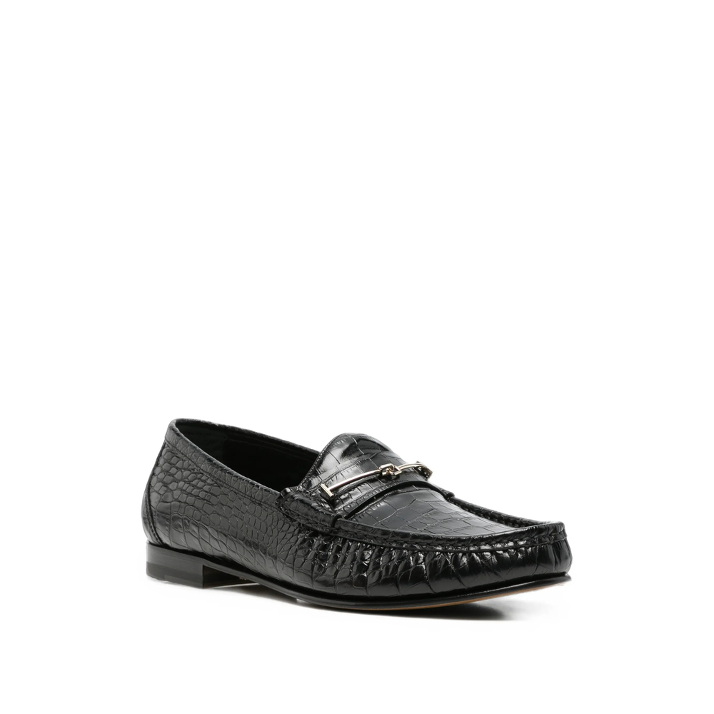 Crocodile-Effect T-Bar Loafers
