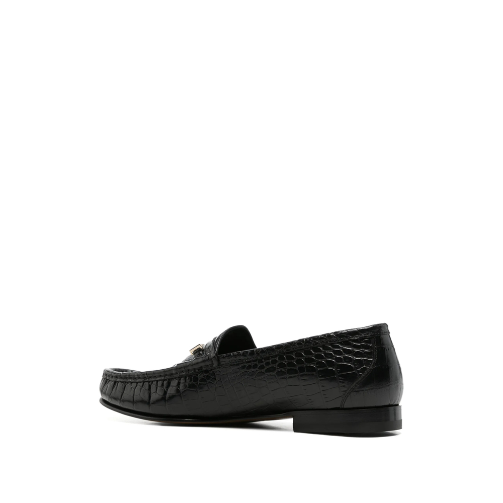 Crocodile-Effect T-Bar Loafers