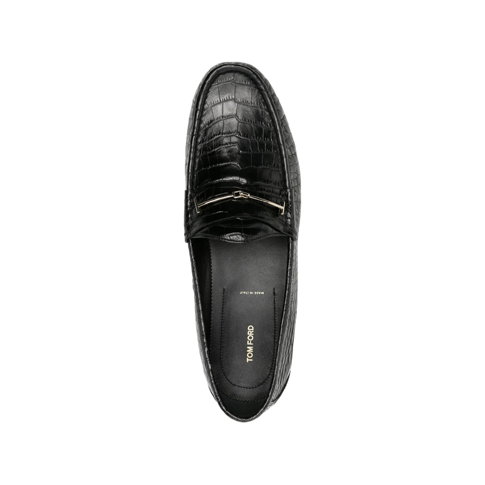 Crocodile-Effect T-Bar Loafers
