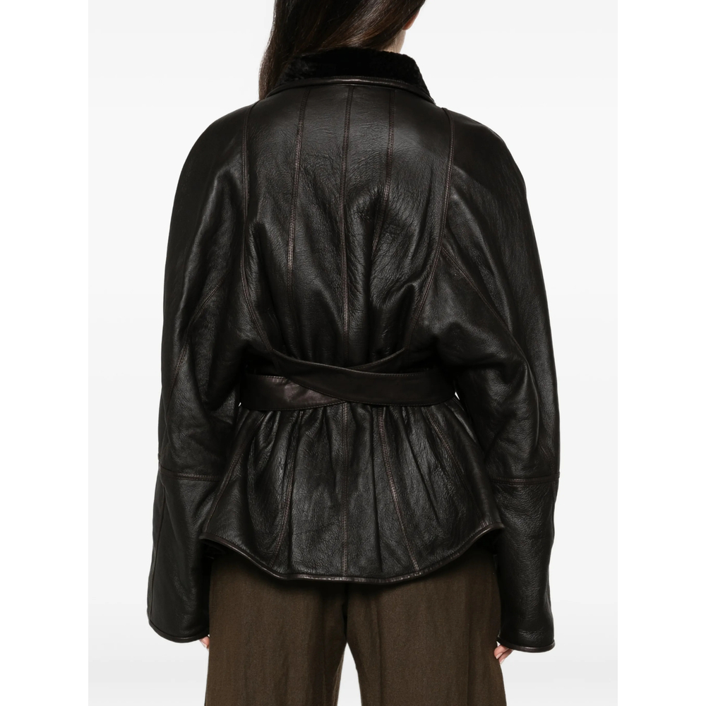Belted Shearling-Collar Jacket