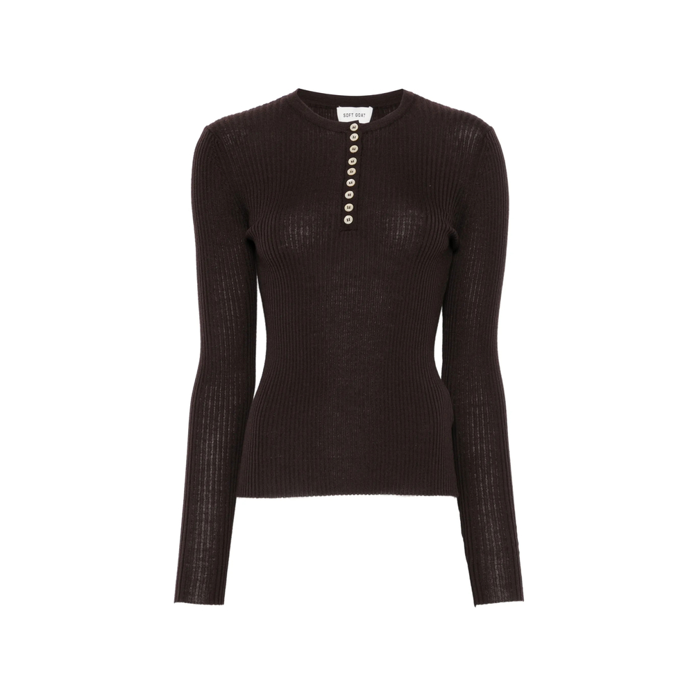 Ribbed-Knit Henley Sweater