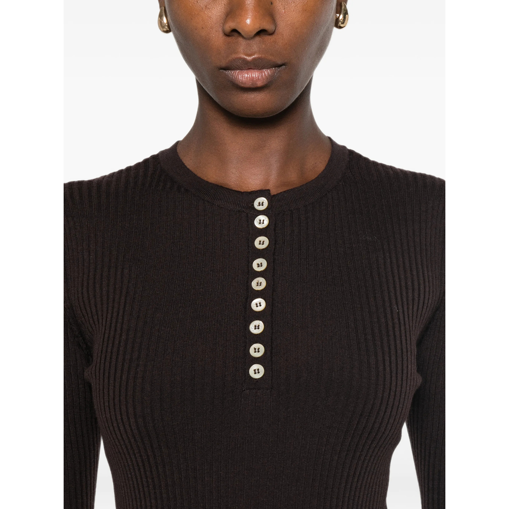 Ribbed-Knit Henley Sweater