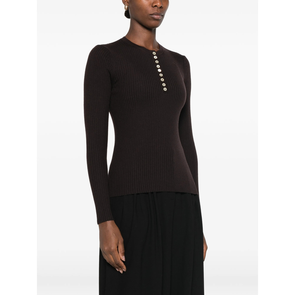 Ribbed-Knit Henley Sweater