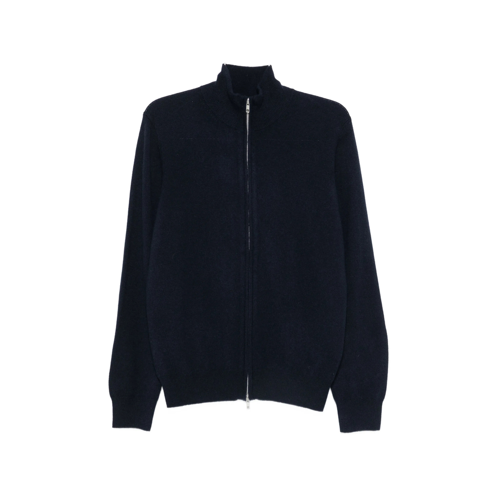 Soft Goat Zip-up High-neck Cardigan In Blue
