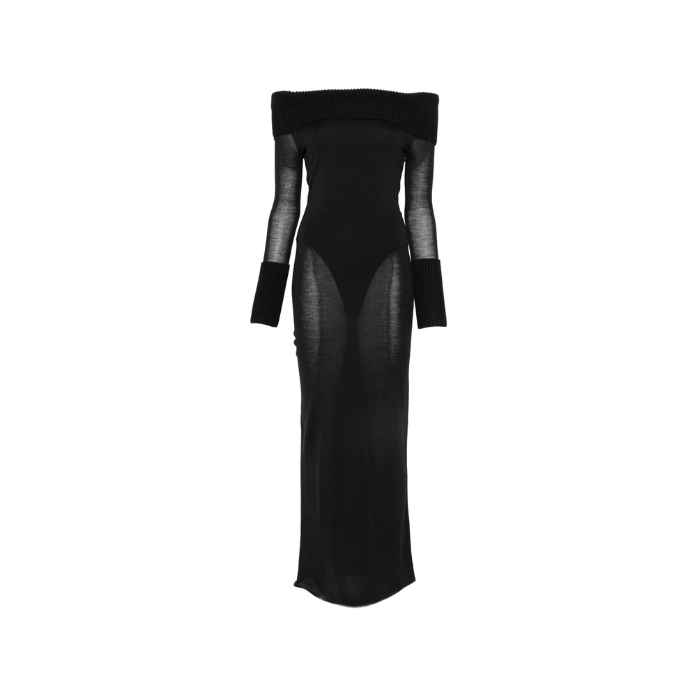 Alaïa Off-shoulder Ribbed-trim Maxi Dress